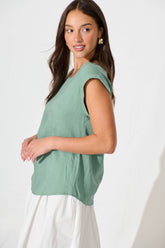 Pale Green Linen Blend Top
